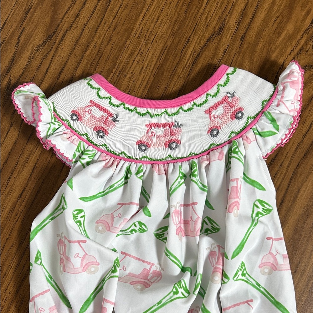 NWOT- Smocked Pink Golf Cart Bubble - Picture 5 of 8